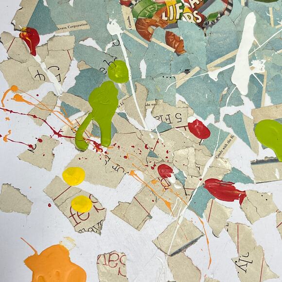 Original Mixed Media Abstract Art Collage Painting 11x14 1950s Lifesavers Ad - Picture 3 of 5